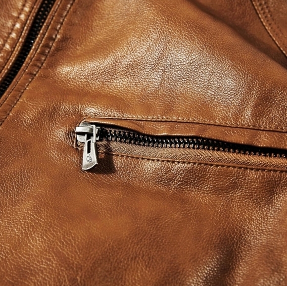 Mens Brown Faux Leather Motorcycle Jacket - Picture 4 of 10